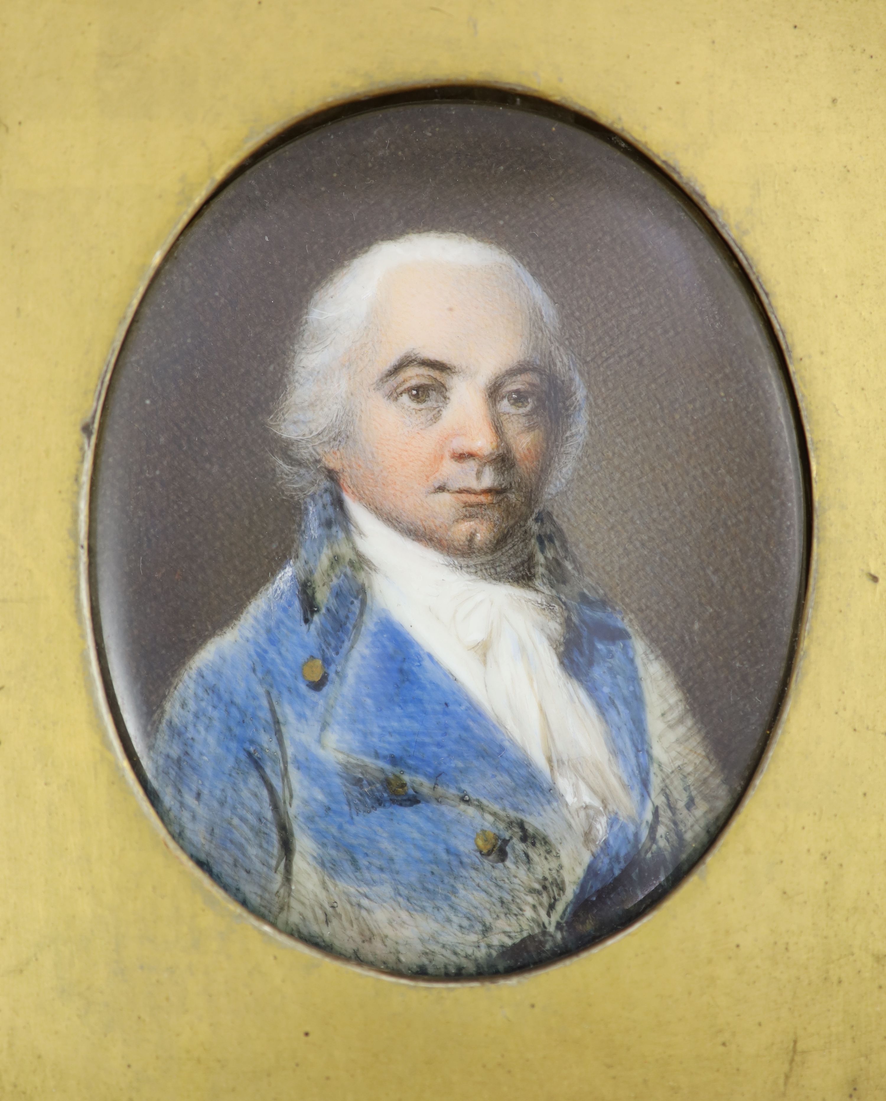 19th century English School , Miniature Portrait of the father of General Charretie, Watercolour on ivory, 7 x 5.5 cm